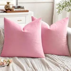 EMEMA Pack of 2 Velvet Throw Pillow Covers Decorative Square Pillowcase Soft Solid Cushion Case for Sofa Bedroom Chair Car 18x18 Inch Bright Pink EMEMA Pack of 2 Velvet Throw Pillow Covers Decorative Square Pillowcase Soft Solid Cushion Case for Sofa Bedroom Chair Car 18x18 Inch Bright Pink