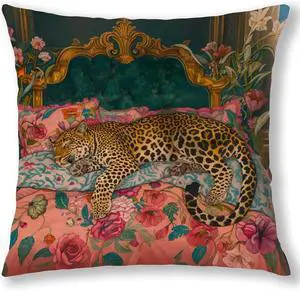 Maximalist Funky Leopard Cheetah Pillow Covers 18x18, Black Nouveau Decor, Trendy Pink and Emerald Green Jungle Animal Tiger Decorative Pillow Covers for Bedroom Girls Room Dorm Apartment Maximalist Funky Leopard Cheetah Pillow Covers 18x18, Black Nouveau Decor, Trendy Pink and Emerald Green Jungle Animal Tiger Decorative Pillow Covers for Bedroom Girls Room Dorm Apartment