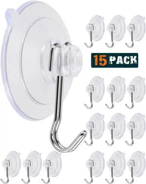 Suction Cup Hooks 15Pack Reusable Stainless Steel Hooks | 1.78 Inches Clear PVC Medium Suction Cup No Trace, & Removable, for Glass, Tile, Window, Kitchen, Bathroom Suction Cup Hooks 15Pack Reusable Stainless Steel Hooks | 1.78 Inches Clear PVC Medium Suction Cup No Trace, & Removable, for Glass, Tile, Window, Kitchen, Bathroom