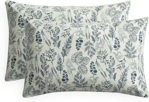 Wake In Cloud - Floral Pillow Cases, Botanical Vintage Flower Shabby Chic Coquette Cottagecore Aesthetic, Set of 2 Soft Pillowcases Pillow Shams Covers, Ivory Blue, Standard Size 20x26 Inches Wake In Cloud - Floral Pillow Cases, Botanical Vintage Flower Shabby Chic Coquette Cottagecore Aesthetic, Set of 2 Soft Pillowcases Pillow Shams Covers, Ivory Blue, Standard Size 20x26 Inches