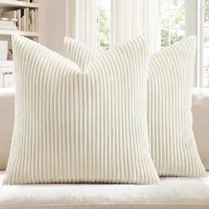 Softalker Striped Corduroy Pillow Covers 18x18 Inch, Set of 2, Cream | Soft striped corduroy pillow covers with boho farmhouse style for sofa, couch, bed and living room decor Softalker Striped Corduroy Pillow Covers 18x18 Inch, Set of 2, Cream | Soft striped corduroy pillow covers with boho farmhouse style for sofa, couch, bed and living room decor