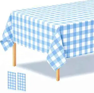 2 Pcs Blue and White Checkered Tablecloth, Blue Plastic Table Cloths for Parties Disposable, 54 x 108 inch Waterproof Rectangular Blue Gingham Camping Tablecloth for Birthday,Picnic, Party, Camping 2 Pcs Blue and White Checkered Tablecloth, Blue Plastic Table Cloths for Parties Disposable, 54 x 108 inch Waterproof Rectangular Blue Gingham Camping Tablecloth for Birthday,Picnic, Party, Camping