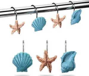 AGPtek® Seashell Shower Curtain Hooks, Blue Seashell, 12PCS | Anti Rust, Decorative Resin, Bathroom Decor, Baby Room Decor, Bedroom & Living Room Decor AGPtek® Seashell Shower Curtain Hooks, Blue Seashell, 12PCS | Anti Rust, Decorative Resin, Bathroom Decor, Baby Room Decor, Bedroom & Living Room Decor