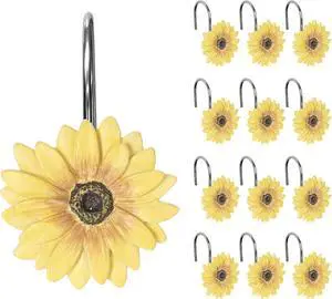 Sunlit Yellow Sunflower Shower Curtain Hooks, Home Decorative Shower Curtain Rings for Bathroom, Resin, Summer Floral Shower Curtain Hanger Hooks for Living Room, Set of 12 Sunlit Yellow Sunflower Shower Curtain Hooks, Home Decorative Shower Curtain Rings for Bathroom, Resin, Summer Floral Shower Curtain Hanger Hooks for Living Room, Set of 12