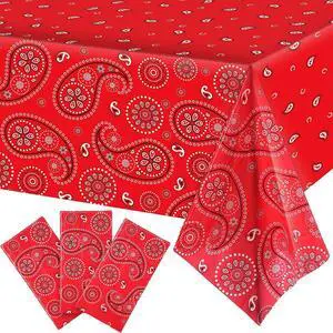 Tatuo 3 Pack Western Party Bandana Tablecloth,Red | 108x54" Plastic Rectangle Table Cloth for Western Cowboy Party, Paisley Floral Design, Easy Cleanup, Fits Standard Table Tatuo 3 Pack Western Party Bandana Tablecloth,Red | 108x54" Plastic Rectangle Table Cloth for Western Cowboy Party, Paisley Floral Design, Easy Cleanup, Fits Standard Table