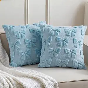 Mixweer Bow Pillow Covers Set of 2 Preppy Room Decor, 18"x18", Blue | Soft Fluffy Plush, Cute Coquette Aesthetic Bedroom Decor, Decorative Throw Pillowcases for Sofa Bed Couch, Autumn Winter Mixweer Bow Pillow Covers Set of 2 Preppy Room Decor, 18"x18", Blue | Soft Fluffy Plush, Cute Coquette Aesthetic Bedroom Decor, Decorative Throw Pillowcases for Sofa Bed Couch, Autumn Winter