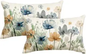 AVOIN colorlife Poppy Chinoiserie Flowers Pillow Covers 12x20 Inch Set of 2 | Light Brown Blue Seasonal Leaves Cushion Case Decoration for Sofa Couch Farmhouse AVOIN colorlife Poppy Chinoiserie Flowers Pillow Covers 12x20 Inch Set of 2 | Light Brown Blue Seasonal Leaves Cushion Case Decoration for Sofa Couch Farmhouse