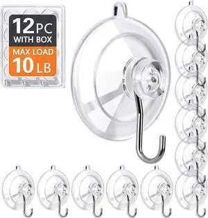 KORCCI Suction Cup Hooks 12Pack - Max Load 10LB, 1.77Inch Clear Medium Suction Cups, No Trace, Reusable & Removable, Stainless Steel Hooks, for Tile, Glass, Window, Shower, Kitchen, Bathroom KORCCI Suction Cup Hooks 12Pack - Max Load 10LB, 1.77Inch Clear Medium Suction Cups, No Trace, Reusable & Removable, Stainless Steel Hooks, for Tile, Glass, Window, Shower, Kitchen, Bathroom