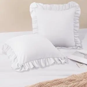 Horbaunal 2 Pack White Ruffle Throw Pillow Covers 20" x 20" | 2 Inch Ruffled, Square Pillow Covers, Soft Microfiber Ruffle Pillow Shams, Shabby Chic Pillowcases Horbaunal 2 Pack White Ruffle Throw Pillow Covers 20" x 20" | 2 Inch Ruffled, Square Pillow Covers, Soft Microfiber Ruffle Pillow Shams, Shabby Chic Pillowcases