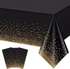 3 Pack Black Gold Tablecloths Plastic, Dot Disposable Table Cloth | Black and Gold Party Decorations 54" × 108" Rectangle Table Cover for New Years Eve Decorations Holiday Birthday Wedding 3 Pack Black Gold Tablecloths Plastic, Dot Disposable Table Cloth | Black and Gold Party Decorations 54" × 108" Rectangle Table Cover for New Years Eve Decorations Holiday Birthday Wedding