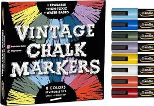 Bandle B. Chalk Markers - 8 Vintage, Erasable, Non-Toxic, Water-Based, Reversible Tips. For Glass or Chalkboard Markers for Businesses, Restaurants, Liquid Drawing Chalk (Vintage/Pastel 6mm) Bandle B. Chalk Markers - 8 Vintage, Erasable, Non-Toxic, Water-Based, Reversible Tips. For Glass or Chalkboard Markers for Businesses, Restaurants, Liquid Drawing Chalk (Vintage/Pastel 6mm)