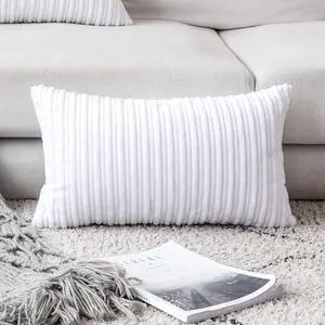 UGASA Velvet Pillow Covers Striped, Decorative Throw Cushion Case with Hidden Zipper for Home Couch/Bedroom/Car, Soft Cozy Solid Oblong, 1 Piece (12"x20", Pure White) UGASA Velvet Pillow Covers Striped, Decorative Throw Cushion Case with Hidden Zipper for Home Couch/Bedroom/Car, Soft Cozy Solid Oblong, 1 Piece (12"x20", Pure White)