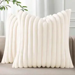 Pallene Faux Fur Decorative Throw Pillow Covers 18x18 Set of 2, Cream White | Luxury Plush Texture, Striped Design, Cozy Soft Touch, Modern Home Accent Decor for Couch, Sofa, Bed, Living Room Pallene Faux Fur Decorative Throw Pillow Covers 18x18 Set of 2, Cream White | Luxury Plush Texture, Striped Design, Cozy Soft Touch, Modern Home Accent Decor for Couch, Sofa, Bed, Living Room