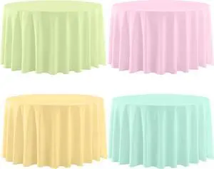 4 Pack Round Pastel Plastic Tablecloth, 84 Inch | Colorful Disposable Table Cover, Pink Yellow Green, for Birthday Wedding Baby Shower Party Decoration 4 Pack Round Pastel Plastic Tablecloth, 84 Inch | Colorful Disposable Table Cover, Pink Yellow Green, for Birthday Wedding Baby Shower Party Decoration