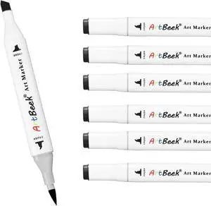 ArtBeek 6pcs Black Brush Tip Alcohol Markers Set, Dual Tips Art Markers Drawing Sketched Double Tipped for Beginner Adults(Black) ArtBeek 6pcs Black Brush Tip Alcohol Markers Set, Dual Tips Art Markers Drawing Sketched Double Tipped for Beginner Adults(Black)