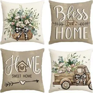 AVOIN colorlife Bless Our Home Farmhouse Eucalyptus Leaves Throw Pillow Covers, 18 x 18 Inch Truck Home Sweet Home Cushion Case Decorations Set of 4 AVOIN colorlife Bless Our Home Farmhouse Eucalyptus Leaves Throw Pillow Covers, 18 x 18 Inch Truck Home Sweet Home Cushion Case Decorations Set of 4