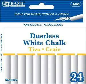 BAZIC PRODUCTS Dustless White Chalk, 24 Ct Box | sticks of dustless white chalk for writing and drawing on chalkboards and blackboards BAZIC PRODUCTS Dustless White Chalk, 24 Ct Box | sticks of dustless white chalk for writing and drawing on chalkboards and blackboards