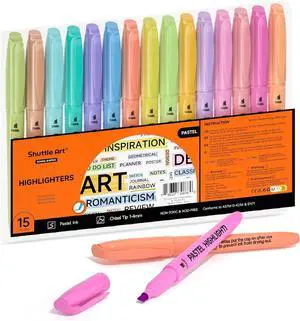 Shuttle Art Highlighters, 15 Colors Pastel Highlighter Pens Assorted Colors, Chisel Tip Dry-Quickly Non-Toxic Highlighter Markers for Adults Students Highlighting in the Home School Office Shuttle Art Highlighters, 15 Colors Pastel Highlighter Pens Assorted Colors, Chisel Tip Dry-Quickly Non-Toxic Highlighter Markers for Adults Students Highlighting in the Home School Office