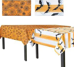MATICAN Halloween Tablecloths, 2-Pack Disposable Plastic Table Covers, Bats and Spider Web Pattern, 54 x 108 Inches, Party Decorations MATICAN Halloween Tablecloths, 2-Pack Disposable Plastic Table Covers, Bats and Spider Web Pattern, 54 x 108 Inches, Party Decorations