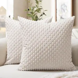 Softalker Corduroy Decorative Throw Pillow Covers 18x18, Set of 2, Beige | Soft Boho Striped Pillow Cases, Couch Fluffy Cushion Covers for Farmhouse Home Decor Bed Living Room Softalker Corduroy Decorative Throw Pillow Covers 18x18, Set of 2, Beige | Soft Boho Striped Pillow Cases, Couch Fluffy Cushion Covers for Farmhouse Home Decor Bed Living Room