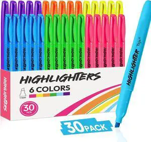 Taja 30 Pack Highlighters, Assorted 6 Colors, Chisel Tip with No Bleed Ink | Highlighters with Smooth Broad & Precise Lines, Ideal for Journaling & Note Taking, Study Essentials and Office Supplies Taja 30 Pack Highlighters, Assorted 6 Colors, Chisel Tip with No Bleed Ink | Highlighters with Smooth Broad & Precise Lines, Ideal for Journaling & Note Taking, Study Essentials and Office Supplies