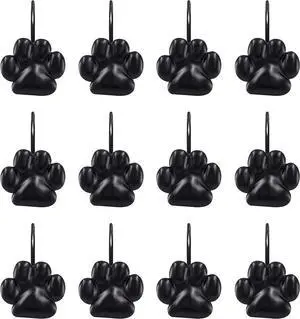 Sunlit Fashion Design Cute Paw Print Polished Shower Curtain Hooks for Dog Cat and Bear, Rust Proof Oil Metal Shower Curtain Rings, Black-12 Pack Sunlit Fashion Design Cute Paw Print Polished Shower Curtain Hooks for Dog Cat and Bear, Rust Proof Oil Metal Shower Curtain Rings, Black-12 Pack