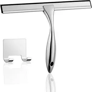 10-inch Stainless Steel Shower Squeegee for Glass Doors, Silver Squeegee for Shower Glass with Hook, Water Wiper, Bathroom Squeegee, Water Wiper for Tile Wall Car Mirror Door 10-inch Stainless Steel Shower Squeegee for Glass Doors, Silver Squeegee for Shower Glass with Hook, Water Wiper, Bathroom Squeegee, Water Wiper for Tile Wall Car Mirror Door