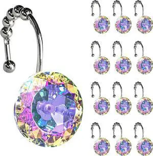 Sunlit Luxury Design Round Diamond Crystal Gem Bling with Glide Balls Shower Curtain Hooks, Rainbow Colorful Rust Proof Metal Rhinestones Mermaid Shower Curtain Rings for Girls-12 Pack Sunlit Luxury Design Round Diamond Crystal Gem Bling with Glide Balls Shower Curtain Hooks, Rainbow Colorful Rust Proof Metal Rhinestones Mermaid Shower Curtain Rings for Girls-12 Pack