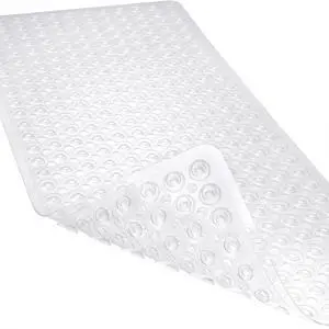 Non-Slip Bathtub and Shower Mats, Power Grip Bath Mat 35 x 16.3 Inch with Suction Cups and Drain Holes for Tub Bathroom Floor Safety, Machine Washable Soft Bathmat, Clear Non-Slip Bathtub and Shower Mats, Power Grip Bath Mat 35 x 16.3 Inch with Suction Cups and Drain Holes for Tub Bathroom Floor Safety, Machine Washable Soft Bathmat, Clear