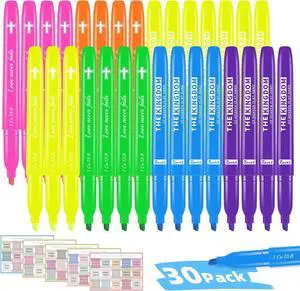7-ackz Bible Highlighters Assorted Colors with Verses, Chisel Tip Colored Highlighter Markers Bulk Fluorescent, Dry Quick Bright Colors, Perfect for Bible Study Journaling, 6 Candy Color 30 Pack 7-ackz Bible Highlighters Assorted Colors with Verses, Chisel Tip Colored Highlighter Markers Bulk Fluorescent, Dry Quick Bright Colors, Perfect for Bible Study Journaling, 6 Candy Color 30 Pack