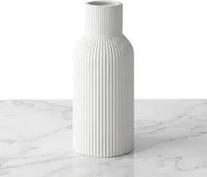 White Ceramic Vase, Modern Matte Ribbed Flower Vase for Pampas Grass, Fresh & Dried Flowers, Waterproof Decorative Home Decor for Living Room, Coffee Table, Bookshelf & Entryway White Ceramic Vase, Modern Matte Ribbed Flower Vase for Pampas Grass, Fresh & Dried Flowers, Waterproof Decorative Home Decor for Living Room, Coffee Table, Bookshelf & Entryway