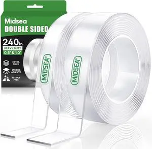Double Sided Tape Heavy Duty, 2 Rolls 20 Feet, Clear Nano Mounting Tape | Removable Waterproof Tape for Picture Hanging, Wall Decor, Rugs & Posters, Indoor & Outdoor, 120" Each, 1.0" & 0.5" Wide Double Sided Tape Heavy Duty, 2 Rolls 20 Feet, Clear Nano Mounting Tape | Removable Waterproof Tape for Picture Hanging, Wall Decor, Rugs & Posters, Indoor & Outdoor, 120" Each, 1.0" & 0.5" Wide