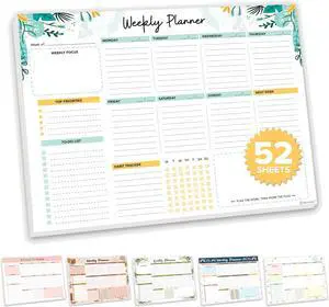Decorably 52 Sheets Mint Green Undated Weekly Planner Notepad | 11x8.5in Mint Green Weekly Tear-Off Desk Planner Pad - Spring-Bound with Priorities, Habit Tracker, Focus & Notes Decorably 52 Sheets Mint Green Undated Weekly Planner Notepad | 11x8.5in Mint Green Weekly Tear-Off Desk Planner Pad - Spring-Bound with Priorities, Habit Tracker, Focus & Notes