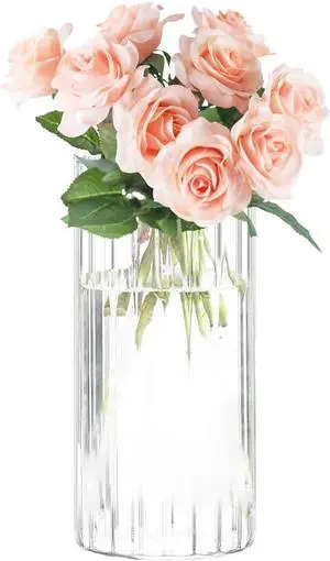 Gute 6 Inch Glass Vase with Vertical Stripe,Modern Ribbed Clear Flower Vase | Ribbed Texture Design,Wide Opening,Smooth Polished Rim,Thickened Stable Base,,Living Room Table Decor,Housewarming Gift Gute 6 Inch Glass Vase with Vertical Stripe,Modern Ribbed Clear Flower Vase | Ribbed Texture Design,Wide Opening,Smooth Polished Rim,Thickened Stable Base,,Living Room Table Decor,Housewarming Gift