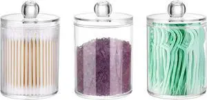 DAPOWER 3 Pack Qtip Holder Storage Canister for Cotton Ball Cotton Swab | 10-Ounce Clear Plastic Apothecary Jar with Lid, Bathroom Makeup Organizer, Q Tip Holder, Floss Holder DAPOWER 3 Pack Qtip Holder Storage Canister for Cotton Ball Cotton Swab | 10-Ounce Clear Plastic Apothecary Jar with Lid, Bathroom Makeup Organizer, Q Tip Holder, Floss Holder