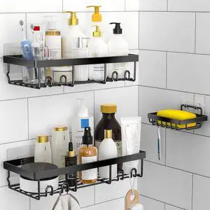 Moforoco 3-Pack Shower Caddy Basket Shelf with Soap Holder, No Drilling Traceless Adhesive Shower Wall Shelves, Rustproof Black Bathroom Shower Storage Organizer Moforoco 3-Pack Shower Caddy Basket Shelf with Soap Holder, No Drilling Traceless Adhesive Shower Wall Shelves, Rustproof Black Bathroom Shower Storage Organizer
