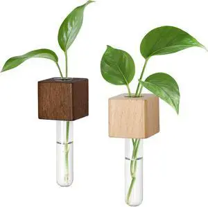 Magnetic Test Tube Flower Vases for Refrigerator, Set of 2 | Wooden magnetic vases in light and dark finishes for fresh cuttings and plant propagation. Plant not included. Magnetic Test Tube Flower Vases for Refrigerator, Set of 2 | Wooden magnetic vases in light and dark finishes for fresh cuttings and plant propagation. Plant not included.