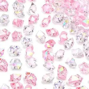DOMESTAR 150 PCS Iridescent Fake Ice Rocks, Pink and Clear Acrylic Crystals | Plastic Gems for Vases Fillers, Table Scatter, Tables Centerpieces, Wedding Centerpieces, Fish Tank Craft Supplies DOMESTAR 150 PCS Iridescent Fake Ice Rocks, Pink and Clear Acrylic Crystals | Plastic Gems for Vases Fillers, Table Scatter, Tables Centerpieces, Wedding Centerpieces, Fish Tank Craft Supplies