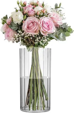 Flower Vase Acrylic Cylinder,7.86" Tall Ribbed Clear Vase for Centerpieces,Wedding Decorative,Home Décor, Non Breakable Plastic, 3.94"X7.86" Tall Round - Clear Flower Vase Acrylic Cylinder,7.86" Tall Ribbed Clear Vase for Centerpieces,Wedding Decorative,Home Décor, Non Breakable Plastic, 3.94"X7.86" Tall Round - Clear