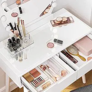 Small Clear Vanity Mat, 23.6"x11.8", Makeup Desk Protector | Anti-Slip, Waterproof, Scratch Resistant, Safe Round Edge, Odorless, Easy Clean, Prevents Vanity Cosmetics & Pet Bowl stains Small Clear Vanity Mat, 23.6"x11.8", Makeup Desk Protector | Anti-Slip, Waterproof, Scratch Resistant, Safe Round Edge, Odorless, Easy Clean, Prevents Vanity Cosmetics & Pet Bowl stains