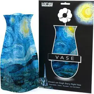 MODGY Collapsible and Expandable Plastic Flower Vase, Unbreakable, Foldable, Decorative Modern Centerpieces, Table Decorations, Van Gogh Starry Night, 1 Pack MODGY Collapsible and Expandable Plastic Flower Vase, Unbreakable, Foldable, Decorative Modern Centerpieces, Table Decorations, Van Gogh Starry Night, 1 Pack