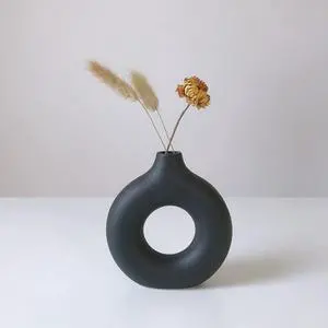White Ceramic Vases for Pampas Grass,Water Drop Design Doughnut vase Modern Home Decor Minimalist Nordic Boho Ins Style (Black Mini) White Ceramic Vases for Pampas Grass,Water Drop Design Doughnut vase Modern Home Decor Minimalist Nordic Boho Ins Style (Black Mini)