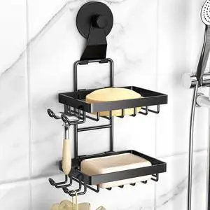 Moforoco Soap Bar Holder for Shower, No Drilling, 304 Stainless Steel, Wall Mounted Soap Holder with 4 Hooks and Razor Holder, Shower Rack Soap Tray Bar Soap for Bathroom (Black, 2-T Suction Cup) Moforoco Soap Bar Holder for Shower, No Drilling, 304 Stainless Steel, Wall Mounted Soap Holder with 4 Hooks and Razor Holder, Shower Rack Soap Tray Bar Soap for Bathroom (Black, 2-T Suction Cup)