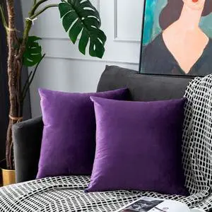 UPOPO Dark Purple Velvet Throw Pillow Covers Soft Solid Decorative Pillowcase Set Square Cushion Case for Sofa Bedroom Chair Bench 2 Pcs 16 x 16 inch UPOPO Dark Purple Velvet Throw Pillow Covers Soft Solid Decorative Pillowcase Set Square Cushion Case for Sofa Bedroom Chair Bench 2 Pcs 16 x 16 inch