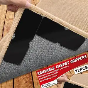 Reusable Rug Tape Non Slip Grippers for Hardwood Floors No Damaging, 4Pcs | Keep Carpet Corners Down Flat on Laminate Floor, Tiles, Under Carpet Double Sided Tape Stickers Pads Invisible No Residue Reusable Rug Tape Non Slip Grippers for Hardwood Floors No Damaging, 4Pcs | Keep Carpet Corners Down Flat on Laminate Floor, Tiles, Under Carpet Double Sided Tape Stickers Pads Invisible No Residue
