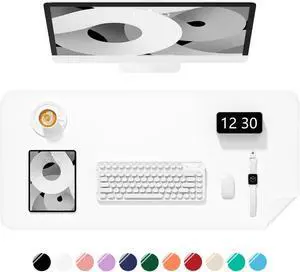 Desk Pad, 23.6" x 13.8" PU Leather Non-Slip Desk Mat Large Mouse Pad for Desktop, Waterproof Laptop Computer Writing Mat for Office, Home, Work, Gaming, White Desk Pad, 23.6" x 13.8" PU Leather Non-Slip Desk Mat Large Mouse Pad for Desktop, Waterproof Laptop Computer Writing Mat for Office, Home, Work, Gaming, White