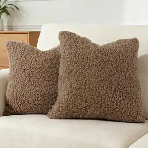 Brown Decorative Throw Pillow Covers, Set of 2, 18X18 in, Curly Teddy Wool | Soft Couch Cushion Covers for Outdoor Chair Bed Sofa Living Room, Modern Home Decor Brown Decorative Throw Pillow Covers, Set of 2, 18X18 in, Curly Teddy Wool | Soft Couch Cushion Covers for Outdoor Chair Bed Sofa Living Room, Modern Home Decor
