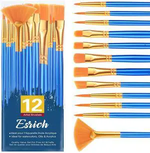 ESRICH Paint Brushes Set, 12pcs Paint Brush for Acrylic Painting | Artist Paintbrushes for Watercolor Oil Rock Face Painting, Paint Brush for Kids Adult Arts Painting Brush Kits. ESRICH Paint Brushes Set, 12pcs Paint Brush for Acrylic Painting | Artist Paintbrushes for Watercolor Oil Rock Face Painting, Paint Brush for Kids Adult Arts Painting Brush Kits.