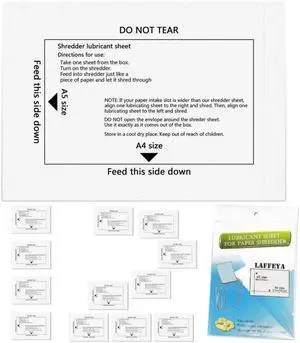 laffeya Shredder Lubricant Sheets, 12 Paper Shredder Sharpening & Cleaning | Shredder lubricant sheet clean, sharpen & lubricate blades. Prevents jams, reduces static. Easy usejust feed & shred laffeya Shredder Lubricant Sheets, 12 Paper Shredder Sharpening & Cleaning | Shredder lubricant sheet clean, sharpen & lubricate blades. Prevents jams, reduces static. Easy usejust feed & shred