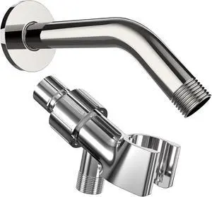 Shower Head Holder and 6 Inch Extension Arm Pipe, Chrome | Universal Showerhead Mount Bracket, Brass Ball Joint, 360° Rotation Shower Head Holder and 6 Inch Extension Arm Pipe, Chrome | Universal Showerhead Mount Bracket, Brass Ball Joint, 360° Rotation